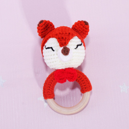 Вязанная погремушка лисичка, 15см