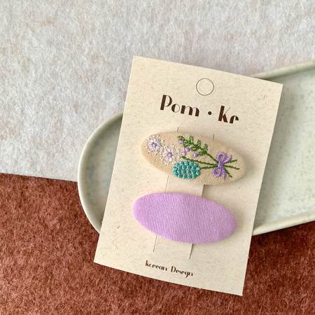 Заколки,вышивка, сиреневая. 2шт