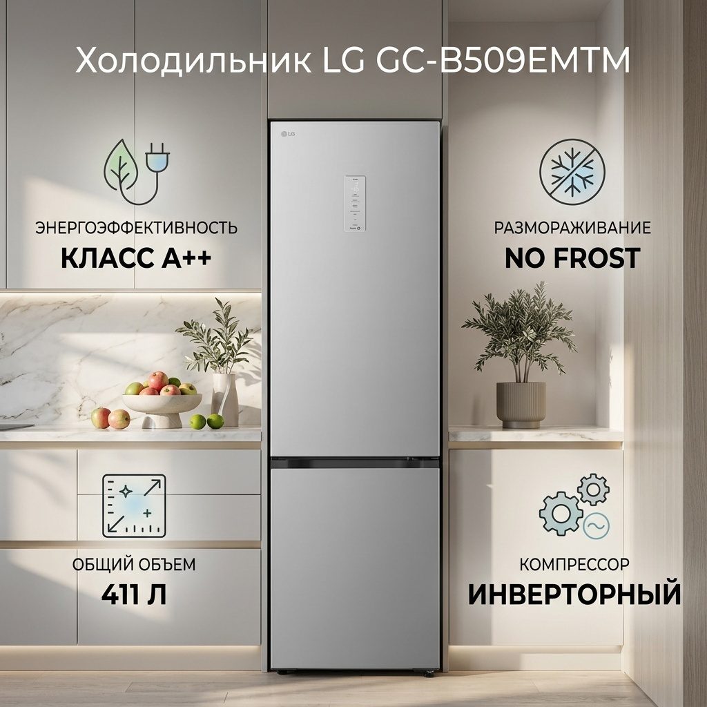 Холодильник LG GC-B509EMTM серебристый