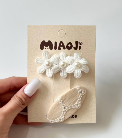 Заколки Miaoji, бежевые , ромашки , вышивка (2 шт)