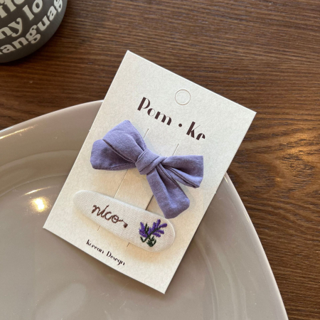 Заколки, сиреневый бант, вышивка Nice
