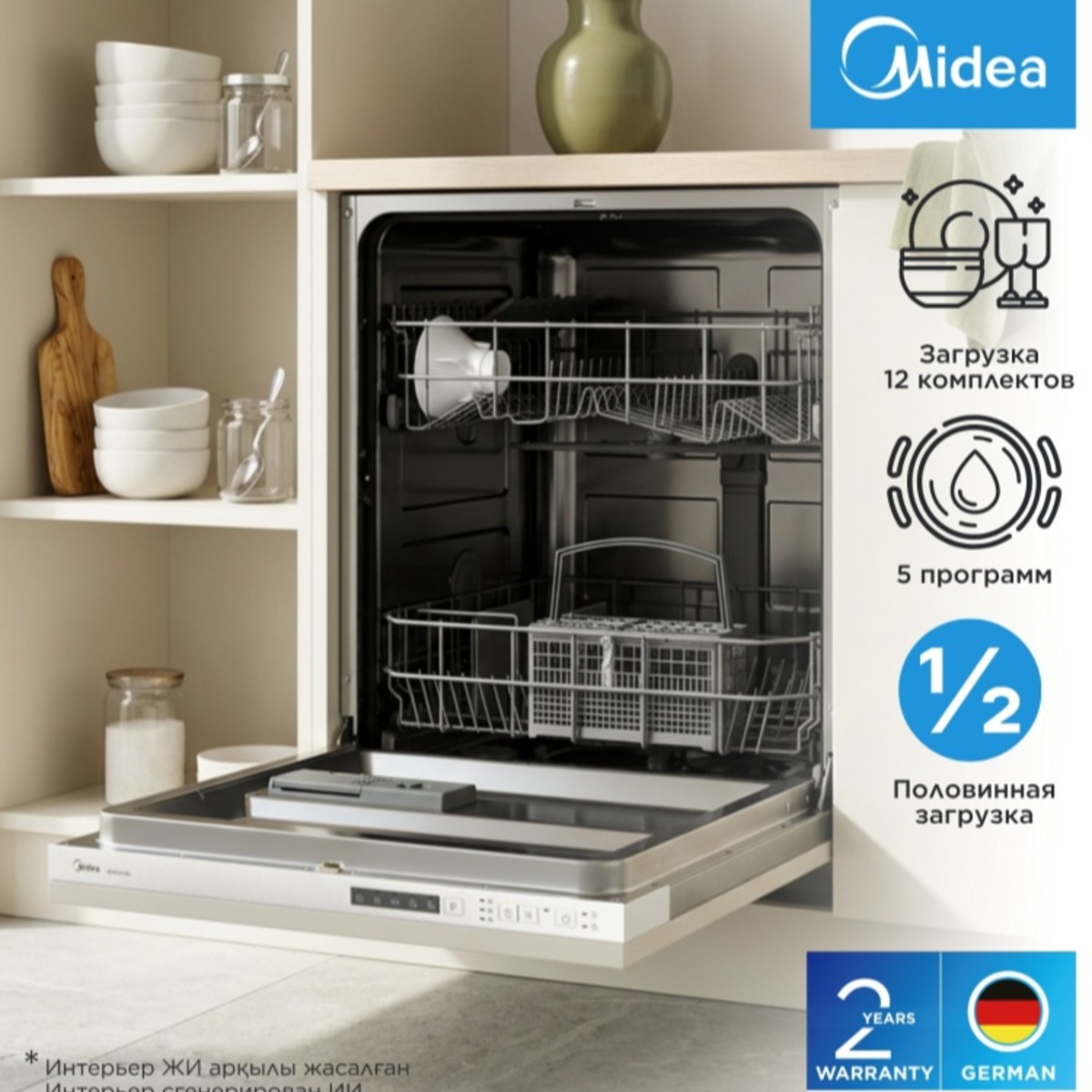 Посудомоечная машина Midea MDWB-6015BA серебристый