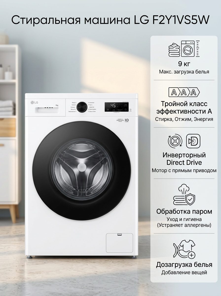 Стиральная машина LG F2Y1VS5W 9 кг