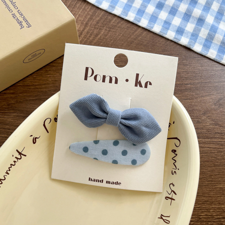 Заколки, голубой бант, горошек. 2шт