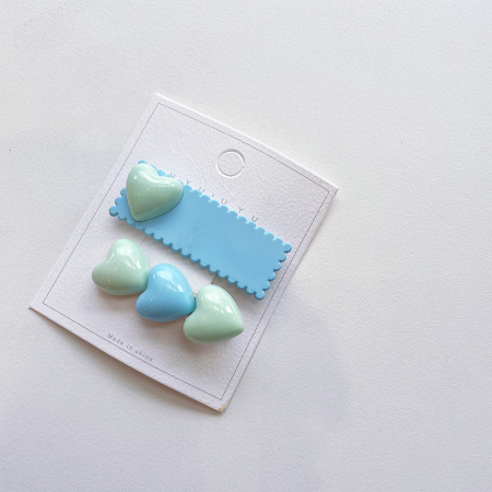 Заколки голубые. Сердечки. 2шт